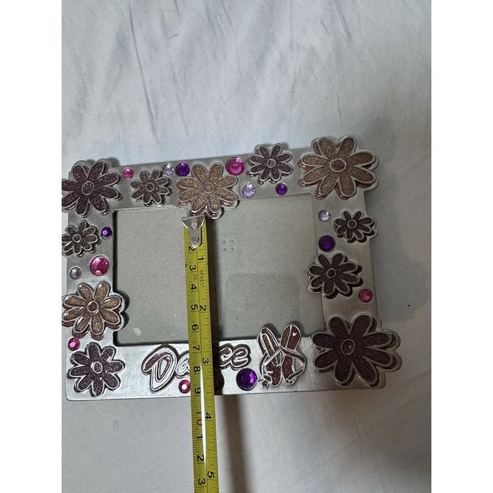 Vtg Y2K Claire's Metal Enamel Picture Frame Girls Flower Gems Pink Purple Dance